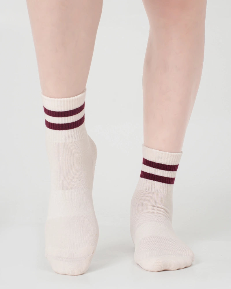 Pilates Socks – Sweetheart Cherry Stripes Crew | Valentine’s Edition 2026